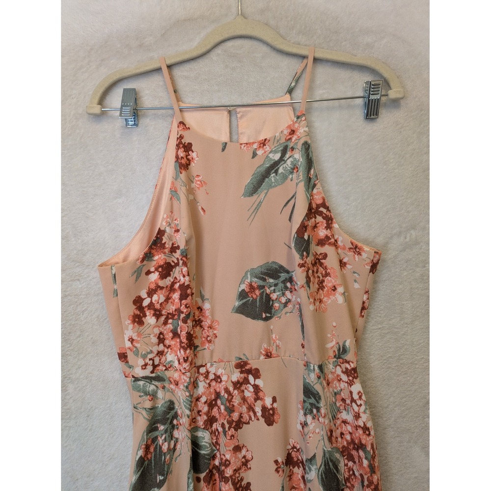 Lulus Maxi Dress Women's Small Peach Floral High Halter Neck Sleeveless Chiffon - Picture 2 of 11